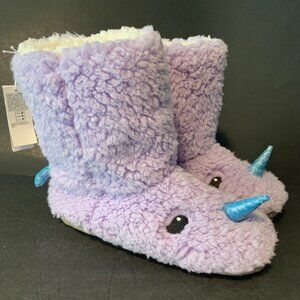 OLD NAVY PLUSH SHERPA CRITTER Purple Unicorn Boot Slippers Size 5/6 NEW
